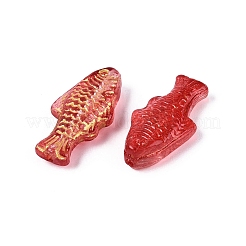 ベーキングペイント透明ガラスビーズ  魚  ゴールドライン入り  ファイヤーブリック  24.5~25x12~12.5x6~7mm  穴：1~1.2mm&nbsp;DGLA-N018-22D
