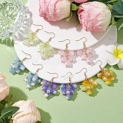 花の透明なスプレー塗装ガラスのクラスターイヤリング  304ステンレススチールのピアスフックとシェルパールビーズ付き  ミックスカラー  50.5~51x21mm&nbsp;EJEW-JE05741