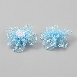 布の花  模造パールと  DIY 裁縫装飾  ライトスカイブルー  26~31x10mm&nbsp;DIY-WH20025-065D