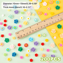 200 個の不透明な樹脂カボション  花  ミックスカラー  10~15.5x4~8mm&nbsp;RESI-GA0001-24