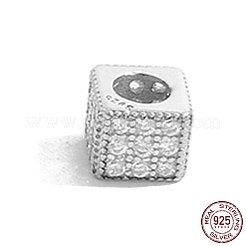 925スターリングシルバービーズ  キュービックジルコニア付き  プラチナメッキ  キューブ  透明  5x6x6mm  穴：3.5mm&nbsp;STER-Z005-14B-03