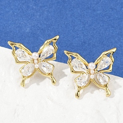 Butterfly Brass Micro Pave Cubic Zirconia Stud Earrings&nbsp;EJEW-M082-17G-02