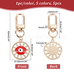 5Pcs 5 Style Flat Round with Evil Eye Alloy Enamel Pendant Decorations&nbsp;KEYC-AR0001-19