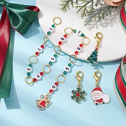 4Pcs Christmas Theme Knitting Row Counter Chains & Locking Stitch Markers Kits&nbsp;HJEW-JM01629