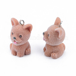不透明樹脂ペンダント  プラチナトーンの鉄ループ付き  フロッキー犬チャーム  ペルー  31~33x22x21~22mm  穴：2.5mm&nbsp;RESI-T053-05
