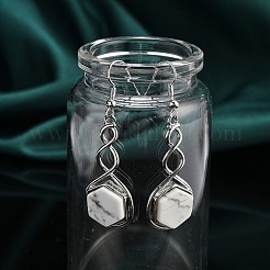 Hexagon Natural Howlite Dangle Earrings&nbsp;EJEW-K298-01P-05