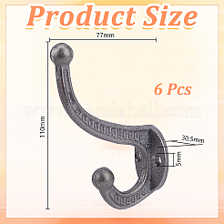 鉄製の洋服フック  壁に取り付けられたコートフック  アンティークシルバー  110x30.5x77mm  穴：5mm&nbsp;AJEW-WH0696-203
