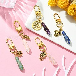 5Pcs 5 Style Copper Wire Wrapped Gemstone Bullet Pendant Decorations&nbsp;HJEW-JM01238-G