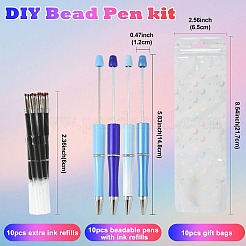ABSプラスチックボールペン10本  ビーズペン  鉄パーツ  ジュエリービーズ付きDIYパーソナライズペン用  プラスチックボールペンリフィル10個付き  ミックスカラー  148x12mm  4色&nbsp;AJEW-FS0001-43B