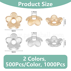 1000個 2色 CCB プラスチックビーズキャップ  5  - 花びらの花  ミックスカラー  6x1.5mm  穴：1.4mm  500個/カラー  1000pc&nbsp;CCB-DC0001-16