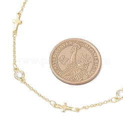 Brass Pave Clear Cubic Zirconia Flat Round Cross Link Chain Necklaces with 304 Stainless Steel End Chains&nbsp;NJEW-JN05335