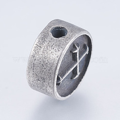 304ステンレススチールビーズ  クロスとフラットラウンド  アンティークシルバー  10.5x5mm  穴：2mm&nbsp;STAS-I072-054AS
