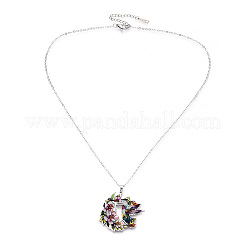 Printed 304 Stainless Steel Enamel Flower & Bird Pendant Necklaces&nbsp;NJEW-N063-03P