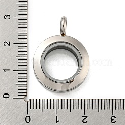 304ステンレススチールフローティングロケットペンダント  ガラスと  フラットラウンド  ステンレス鋼色  27x20x6~7mm  穴：5mm&nbsp;STAS-E443-41P