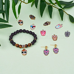 合金エナメルチャーム  フクロウと頭蓋骨  ミックスカラー  48個/箱&nbsp;ENAM-TA0002-07