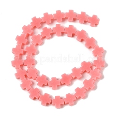 合成サンゴビーズ連売り  染め  クロス  鮭色  9x9x4mm  穴：1.2mm  約35個/連  12.99''（33センチメートル）&nbsp;CORA-L044-A18