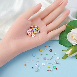 DIYレターと平石ビーズイヤリングブレスレット作りキット  ポリマークレイディスクとガラスシードと最初のアクリルビーズを含む  アイアン製ピアスフック  はさみ  ピンセット  ミックスカラー  ポリマークレイビーズ：84g/箱&nbsp;DIY-YW0005-61