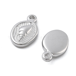 304ステンレスペンダント  楕円形、巻貝チャーム付き  変色防止  ステンレス鋼色  17x10x3mm  穴：2mm&nbsp;STAS-Z121-36P