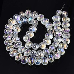 メッキガラスビーズ連売り  ABカラー  オーバル  クリアAB  10.5~11.5x14x10mm  穴：1mm  約57~59個/連  24.41インチ〜25.20インチ（62~64cm）&nbsp;EGLA-S188-22-B03