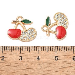 合金クリスタルラインストーンペンダント  エナメルの赤いチェリーチャーム  ライトゴールド  15x17x2.5mm  穴：1.8mm&nbsp;FIND-C087-04A-KCG