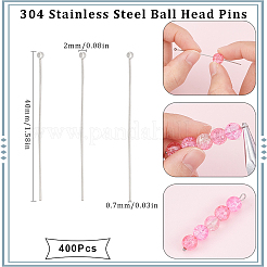 304ステンレススチールボールヘッドピン400個  ステンレス鋼色  40x0.7mm（21ゲージ）  ヘッド：2mm&nbsp;STAS-SC0007-80