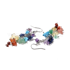 Gemstone Chip Beaded Dangle Earrings&nbsp;EJEW-I264-01P-03