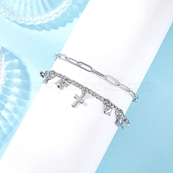304 Stainless Steel Paperclip & Figaro Chain Bracelets for Women&nbsp;BJEW-JB12445-01