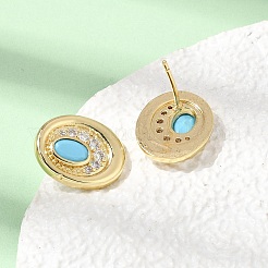 Brass Micro Pave Cubic Zirconia Stud Earrings&nbsp;EJEW-G471-13G-05