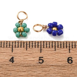 80Pcs 8 Color Glass Seed Beaded Flower Charms&nbsp;FIND-DC0003-64