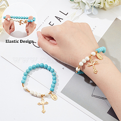Synthetic Turquoise Round Beaded Stretch Bracelet&nbsp;BJEW-PH01531-02