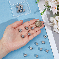 26個 26スタイル 304ステンレススチールキューブビーズ  a～zの文字  変色防止  ステンレス鋼色  8x8x8mm  穴：5mm  1個/スタイル&nbsp;STAS-PA0001-03
