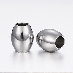 変色しにくい304ステンレススチールスペーサービーズ  バレル  ステンレス鋼色  10x8mm  穴：4mm&nbsp;LS-STAS-H376-57