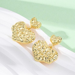 Hammered Heart Brass Dangle Stud Earrings&nbsp;LS-EJEW-R025-23G