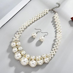 Alloy & Crystal Rhinestone & Plastic Pearl Round Beaded Necklace & Dangle Earring&nbsp;FS-WG9A175-01
