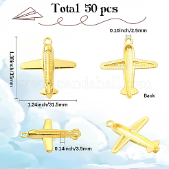 合金飛行機ペンダント50個  ゴールドカラー  35x31.5x3.5mm  穴：2.5mm&nbsp;FIND-SC0018-07