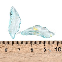 ガラスチャーム  葉  金粉付き  シアン  25x9.5x3mm  穴：1.4mm  約952個/1000g&nbsp;GLAA-C040-01D