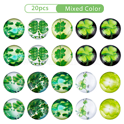 Half Round/Dome Four Leaf Clover Glass Cabochons&nbsp;GGLA-PH0002-12mm-CC