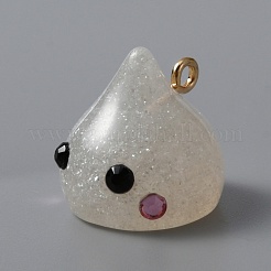 樹脂チャーム  グリッターパウダーとゴールドトーンのアイアンループ付き  ティアドロップ  ホワイト  17x17mm  穴：2mm&nbsp;RESI-WH0026-20D