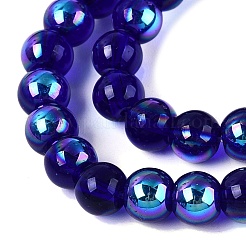 透明電気メッキガラスビーズ連売り  ラウンド  虹メッキ  半分メッキ  ミッドナイトブルー  6~6.5mm  穴：0.8~1mm  約67~72個/連  14.57~15.35インチ（37~39cm）&nbsp;EGLA-Q132-6MM-01A-18