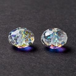 K9ガラス  模造オーストリアのクリスタル  ファセット透明ガラスビーズ  ABカラー  ロンデル  クリアAB  10x8mm  穴：0.7~1mm&nbsp;X-GLAA-D003-01D