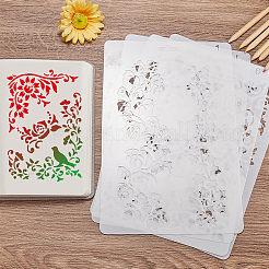 プラスチックの再利用可能な描画ステンシルテンプレート1個  DIY スクラップブック 壁 布 床 家具用  長方形  花  262x174x0.4mm&nbsp;DIY-DJ0001-09C