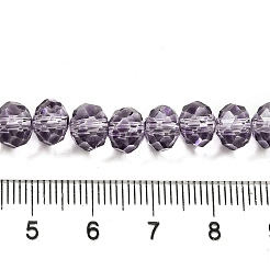 透明ベーキングペイントガラスビーズ連売り  多面カット  ロンデル  紫色のメディア  8x6mm  穴：1.4mm  約60~62個/連  39~40cm&nbsp;DGLA-A034-T8mm-D07