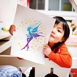 プラスチック再利用可能な描画絵画ステンシル テンプレート  スクラップブック、布地、タイル、床、家具、木材の塗装用  正方形  フェアリー模様  300x300mm&nbsp;DIY-WH0172-929