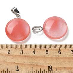 チェリークォーツガラスペンダント  201ステンレススチール製金具付き  フラットラウンド  24x20x7mm  穴：4x7mm&nbsp;G-B127-14P-03