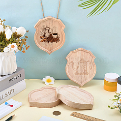 シールド型ゴム製木製ベースディスプレイトレイ4個  小麦  15x12x1.8cm  内径：10.3x13のCM&nbsp;WOOD-FG0001-65