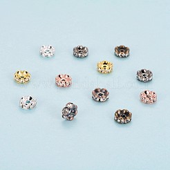 真鍮製ラインストーンスペーサービーズ  グレードAAA  ウェーブエッジ  ロンデル  クリスタル  ミックスカラー  8x3.8mm  穴：1.5mm  120個/箱&nbsp;RB-JP0002-08