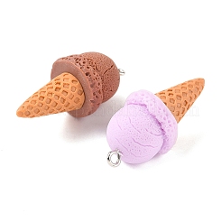 不透明樹脂ペンダント  アイスクリーム  プラチナトーンの鉄ループ付き  ミックスカラー  38.5x16x17mm  穴：2x3mm&nbsp;X-RESI-G107-02