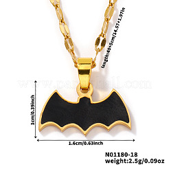 304 Stainless Steel Enamel Halloween Bat Pendant Dapped Chain Necklaces&nbsp;EL6242