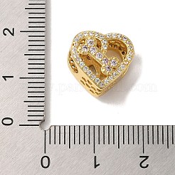 Heart with Paw Print Pattern Rack Plating Brass Micro Pave Cubic Zirconia European Beads&nbsp;KK-G511-05B-G