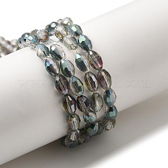 電気メッキガラスビーズセット  半分メッキ  多面カット  オーバル  透明  6x4mm  穴：1mm  約65~68個/連  13.7~14.3インチ&nbsp;EGLA-J013-4x6mm-H02